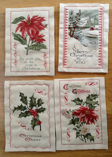 Christmas fabric postcards