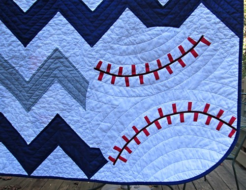 Chevron Baseball Baby Quilt - Baseball Detail