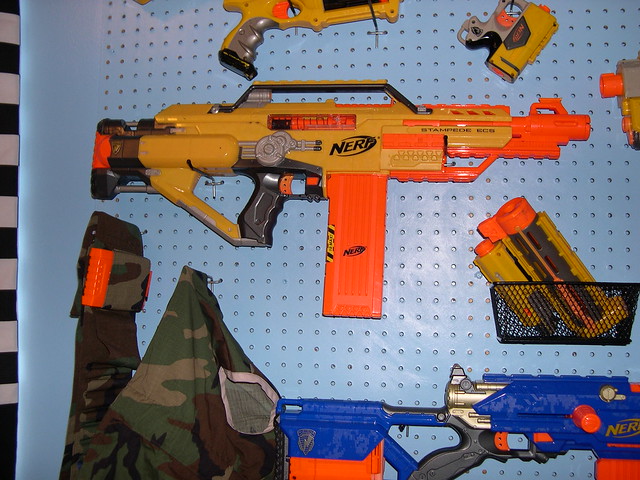 Nerf gun rack close-up